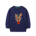 Kids Christmas reindeer sweatshirt cute round neck long sleeve autumn top for boys girls - Tops / Dark Blue / 2Y (90cm)