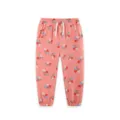 Girls pink floral print jogger pants casual sweatpants with cute white adjustable drawstring. - 2Y(90cm) / Bottoms
