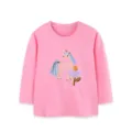 Kinder rosa Langarm T-Shirt mit niedlicher Einhorn Stickerei, weiches Baumwoll Top - 2Y(90cm) / Oberteile / Rosa