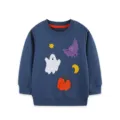 Felpa Bambino Halloween Ricamo Spugna Cotone Maniche Lunghe Top Blu Nuovo Stile - 2Y / Top / Blu scuro
