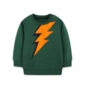Sudadera verde de niño con estampado de rayo, jersey casual de algodón tejido para pequeños. - 2Y(90cm) / Tops