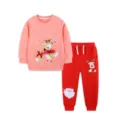 Kids Christmas Reindeer Sweatshirt and Pants Set Cute Cartoon Toddler Girls Outfit Casual - 2Y(90) / Top And Bottom