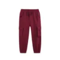 Kinderen effen kleur cargo joggingbroek in donkerrood met elastische taille en zakken. - 6 jaar (120cm) / Bottoms / Donkerrood