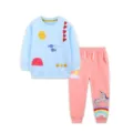 Girls long sleeve sweatshirt and sweatpants set cute unicorn embroidered cotton casual outfit - 2Y(90) / Top And Bottom