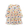 Meisjes herfst lange mouw pompoen print jurk, schattige katoenen peuter prinses jurk wit. - Dresses / Wit (Stijl 1753) / 2Y(90cm)