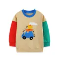 Autumn new cartoon car embroidery boys sweatshirt, fashion colorblock crewneck pullover for kids. - 2Y(90cm) / Tops
