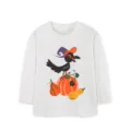 Παιδικό μακρυμάνικο t-shirt λευκό στρογγυλή λαιμόκοψη Halloween κοράκι κολοκύθα top - 2Y / Tops