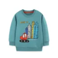 Boys Teal Crewneck Sweatshirt with City Excavator Cartoon Print, Casual Long Sleeve Top - 2Y(90cm) / Tops