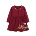 Adorable robe bordeaux à manches longues pour fille avec broderie et application de tracteur. - 2Y(90cm) / Robes