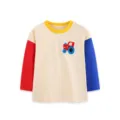 Camiseta de manga larga colorblock para niños con bordado de tractor, top informal lindo - 2Y(90cm) / Tops