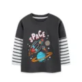 Boys long sleeve t-shirt casual striped space print toddler round neck top autumn apparel - 2Y(90cm) / Tops / Dark Gray Style (5605)