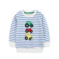 Felpa rigata per bambini manica lunga girocollo con ricamo trattore autunno per ragazzi - 2Y(90cm) / Top