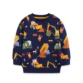 Boys cartoon construction car print crew neck long sleeve sweatshirt for autumn kids wear - 2Y(90cm) / Tops