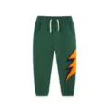 Children knitted cotton sweatpants with stylish lightning print, green cuffed joggers. - 2Y(90cm) / Bottoms