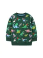 Kids Christmas Dinosaur Print Sweatshirt Long Sleeve Crewneck Pullover Top for Boys - 2Y(90cm) / Tops / Dark Green