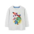 Maglietta a maniche lunghe da ragazzo con stampa razzo spaziale top in cotone autunno - 2Y(90cm) / Top / Grigio