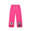 Kinderen roze rechte joggingbroek met wit trekkoord en schattige bloemen borduurwerk. - Bottoms / Rozenrood (3245) / 2Y (90)