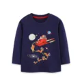 Kinderen Lange Mouw T-Shirt Donkerblauw Kerst Ruimte Print Jongens Casual Top - 2Y(90cm) / Tops / Donkerblauw