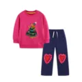 Kids Christmas Sweatshirt Sweatpants Set Pink Blue Cute Dog Patch Activewear Outfit - 2Y(90) / Top And Bottom