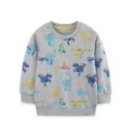 Kids Dinosaur Print Cotton Sweatshirt Autumn Long Sleeve Crew Neck Boys Pullover Top - 2Y(90cm) / Tops / Gray Dinosaur Print