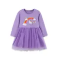 Abito in tulle viola a maniche lunghe per bambine con stampa unicorno e arcobaleno. - 2Y(90cm) / Vestiti