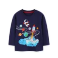 T-shirt manica lunga per bambini blu scuro, simpatico design con razzo spaziale. - 2Y(90cm) / Top / Blu scuro
