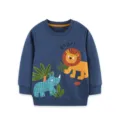 Jungen Langarm Sweatshirt mit tierischem Print, dunkelblaues Rundhals Kinder Oberteil top. - 2Y(90cm) / Oberteile / Dunkelblau