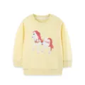 Kids yellow sweatshirt featuring a cute unicorn embroidery, long sleeve crewneck top for girls. - Top (8425) / Yellow / 2Y(90cm)