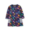 Mädchen Langarm-Baumwollkleid mit buntem Cartoon-Muster und Taschen für den Herbst. - 2Y(90cm) / Kleider