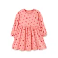 Rosa Kleinkind Mädchen Langarm Kleid mit süßem Herzchen Druck Prinzessin Herbst Outfit neu - 2Y(90cm) / Kleid (1763)