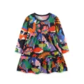 Abito a maniche lunghe per bambine con stampa animalier, grazioso vestito casual. - 2Y(90cm) / Stampa Animali della Foresta (1765) / Blu scuro