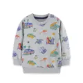 Boys fall grey sweatshirt with cute all-over car and beach print, long sleeve casual crewneck top. - 2Y (90cm) / Tops / Gray
