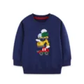 Felpa girocollo blu scuro da ragazzo con simpatico ricamo di veicoli da cantiere per bambini. - Top / 2Y(90cm)