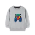 Felpa grigia per bambini con ricamo trattore manica lunga pullover casual da ragazzo - 2Y(90cm) / Top / Grigio