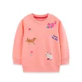 Süßes rosa Kinder Sweatshirt mit niedlicher Tierbestickung Langarm Oberteil für Mädchen. - 2Y(90cm) / Oberteile / Rosa