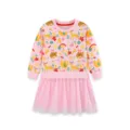 Grazioso abito felpa con stampa cartoon per bambina rosa con gonna in tulle autunnale. - Vestiti / 2Y(90cm)
