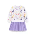 Girls long sleeve unicorn print sweatshirt mesh tutu skirt casual cute purple dress - 2Y(90cm) / Dress