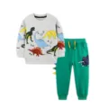 Jungen Dinosaurier Sweatshirt und Hose Set, niedlicher Cartoon Druck bequeme Baumwolle im Herbst. - 2Y(90) / Oben Und Unten