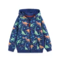 Felpa con cappuccio e zip in cotone stampata dinosauro bambino autunno giacca casual - 2Y(90cm) / Top / Blu Scuro (6028)