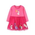 Delizioso abito bambina autunno manica lunga in cotone e tulle con simpatici animali stampati. - Vestiti / 2Y(90cm)