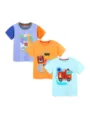 Cute toddler boys short sleeve t-shirts 3-pack with fun cartoon animal and car prints cotton. - 2Y(90cm) / Tops