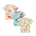 Set da 3 t-shirt estive da ragazzo, simpatica stampa dinosauro animale, top in cotone morbido. - 2Y / Top / Set di Tre / Beige/Blu Chiaro/Bianco Sporco