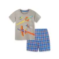 Set T-Shirt Manica Corta e Pantaloncini Quadri Blu Bambino Estate Casual Grigio - 2Y(90cm) / Top E Pantaloni