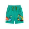 Boys cartoon construction truck embroidered shorts green casual summer toddler kids clothing - 2Y(90cm) / Bottoms