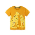 Summer kids short sleeve t-shirt with cute yellow leopard animal print, soft cotton top. - Tops / Yellow / 2Y(90cm)