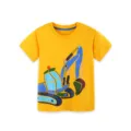 Boys yellow short sleeve t-shirt featuring cute excavator cartoon graphic print for summer - 2Y(90cm) / Tops