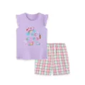 Girls summer sleeveless top and plaid shorts set, cute embroidered design, casual wear. - 2Y(90cm) / Top And Bottom / Purple/Plaid