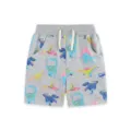 Boys summer grey cotton shorts with colorful cartoon dinosaur print and drawstring waist. - 2Y(90cm) / Bottoms / Gray Dinosaur Print