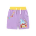 Kinder Sommershorts in Lila mit süßer Einhorn Regenbogen Stickerei, bequeme Baumwolle Sport. - 2Y(90cm) / Unterteile