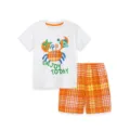 Boys summer cotton short sleeve t-shirt and orange plaid shorts two piece clothing set - 2Y / Top And Bottom